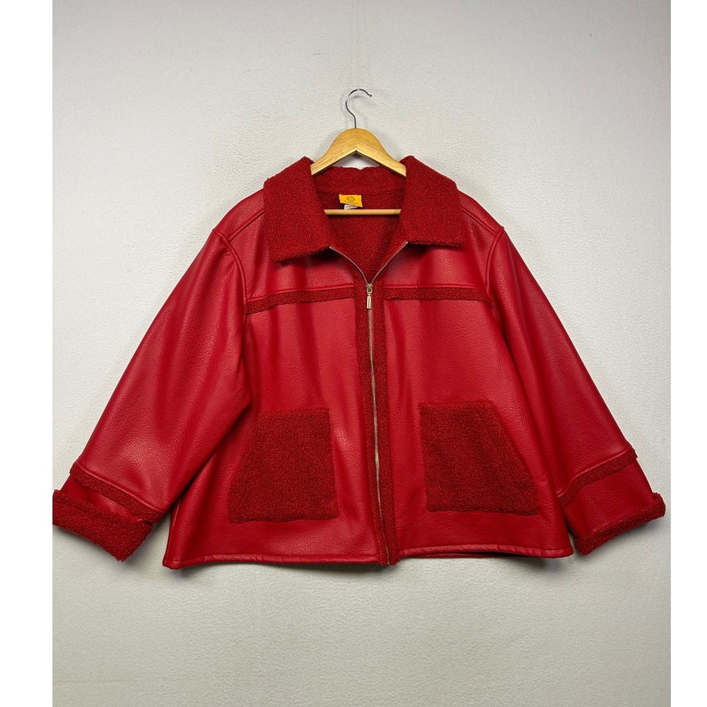 Biker Moto Ruby Rd. Woman Plus Size Red Faux Leather Sherpa Trim Jacket Edgy